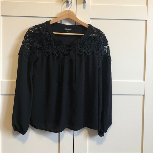 Loose Black Stringed Criss-Cross Top - Picture 1 of 4